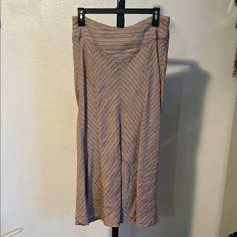 Bandolino Striped Tan and Black Linen Blend Skirt